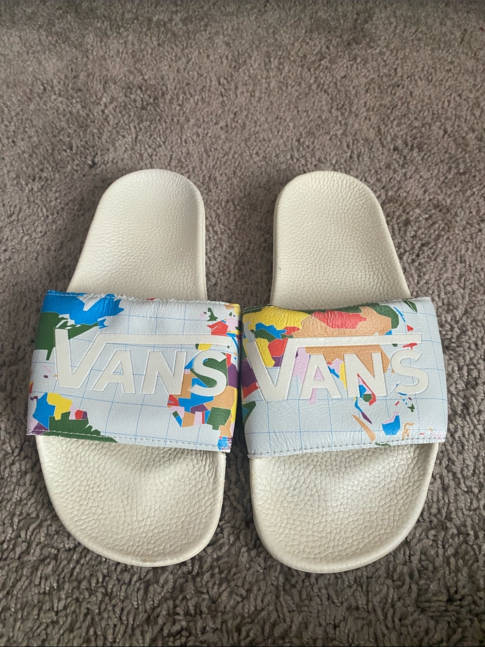 Vans x Save the world map era Slide /Sandals with Multicolor Graphic Strap SZ 10